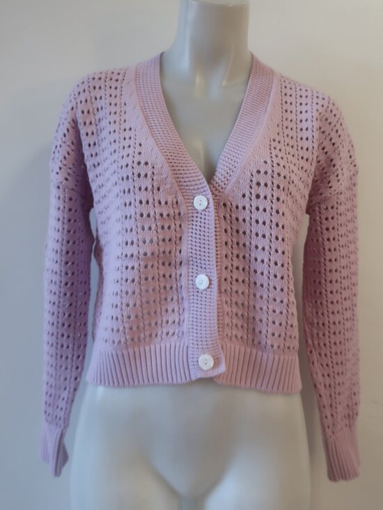 Kokun Sweaters - Womens Kokun Lilac (Item- 27) Open Knit V-Neck Cotton Cardigan Sweater XS